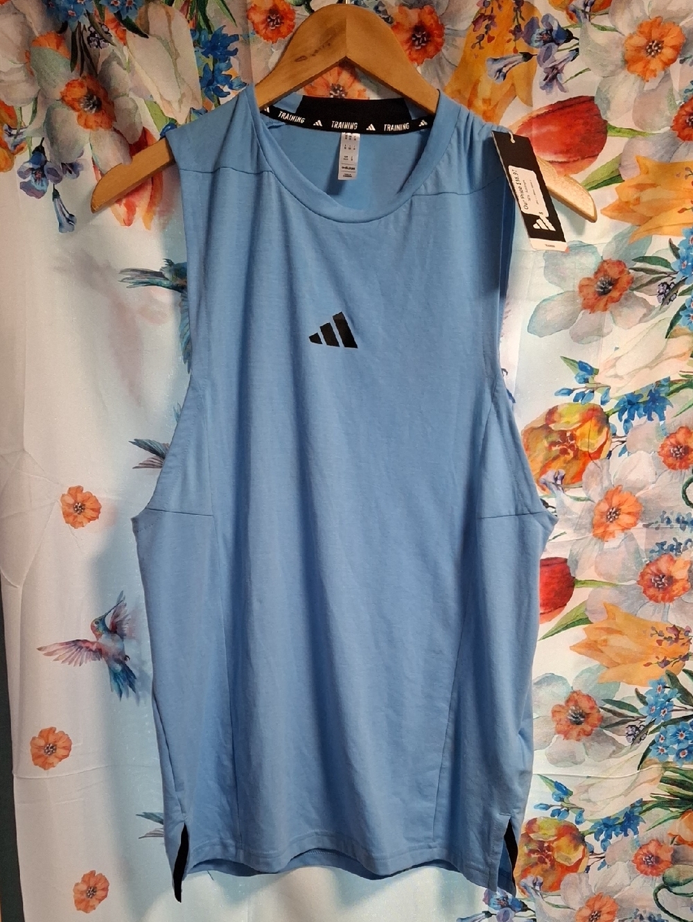 New Mens adidas Light Blue Sleeveless Training Tank with Black Size Xs  Logo